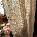 elvesmall Boho Chic Beige Crochet Knitting Curtains for Bedroom Cotton Linen Hollowed Retro Farmhouse Patio Window Drapes