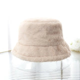 elvesmall Women Winter Outdoor Vacation Lady Panama Thickened Soft Warm Fishing Cap Faux Fur Rabbit Bucket Hat