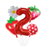 elvesmall 5Pcs Berry First Birthday Party Balloons Set 32 Inch Red Number Balloon for Sweet One Strawberry Birthday Party Decorations