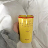 elvesmall Luxury Korean Coffee Cup With Straw Aesthetic Ceramic Mug For Tea Milk Water Juice Mocha Lover Breakfast Cup Birthday Gift 450ml