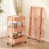 elvesmall Folding Storage Rack Trolley Kitchen Bathroom Bedroom Multi Storey Snacks Shelving Organizer Carts Mobile Trolley Storage Rack