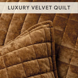 elvesmall  Velvet Quilt King Size, Luxury Velvet Bedding Set,Lightweight Comforter Set, Velvets  Bedspread Coverlet with 2 Pillow,Gold