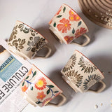elvesmall  -  1pc 330ml 11.16oz Flowers Pattern Coffee Mug Ceramic Coffee Cup Vintage Tea Cup Gifts For Family Coworkers Birthday Day Gifts