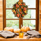 elvesmall  45cm Fall Wreaths for Front Door Autumn Wreath with Berry Pumpkin Maple Leaves Thanksgiving Harvest Festival Home Decoration