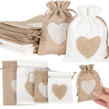 elvesmall 10Pcs Natural Linen Burlap Bag Heart Jute Drawstring Candy Gifts Packaging Bags For Wedding Birthday Party Decor Jewelry Pouches