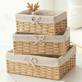 elvesmall Handwoven Storage Baskets Sundries Organizer with Lid Rectangular Cosmetics Box Clothes Laundry Basket Towel Toys Container