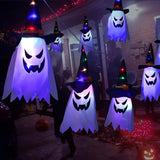 elvesmall LED Halloween Decoration Flashing Light Gypsophila Ghost Festival Dress Up Glowing Wizard Ghost Hat Lamp Decor Hanging Lantern