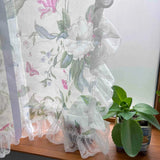 elvesmall  Ruffle Floral Pull-Up Curtain for Small Window Lace Sheer Lifting Drape Kitchen Porch Home Decoration Blinds #E