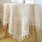 elvesmall  Japanese Cotton Hook Flower Tassel Tablecloth End Table Decoration Rectangular Table Set TV Cover Kitchen Wedding Restaurant