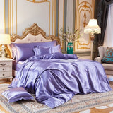 elvesmall Solid Color Bedding Set with Silk Duvet Cover Bed Sheet Pillowcase Luxury Satin Bedsheet King Queen Double Twin Size