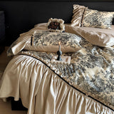 elvesmall  Korean Princess Cotton Bedding Set Retro French Duvet Cover Sets Flower Bed Skirt Bedding 4pcs  Skin-friendly Bedspread Sheets
