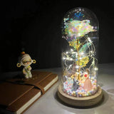elvesmall  LED Enchanted Galaxy Rose Eternal 24K Gold Foil Flower With Fairy String Lights In Dome For Christmas Valentine's Day Gift
