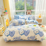 elvesmall  Kawaii Kids Bedding Set Soft Cotton Flat Fitted Sheet Duvet Cover Pillowcases Single Queen Cartoon Boy Girls Dormitory Bed Linen