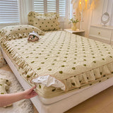 elvesmall 100% Cotton Mattress Cover Floral Style Bedspread Thickened Fitted Sheet Lace Bed Linen Quilted Bed Cover  (No Pillowcase)