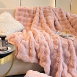 elvesmall  luxury faux fur Blanket double-sided fluffy bubble Fleece bed Plaid sofa blankets plush sofa cover bedspreads for double bed