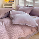 elvesmall Washed Cotton Waffle Bedding Set Sheet Set Four-piece Non-cotton Cotton Bed Sheet Quilt Three-piece Bedding Set