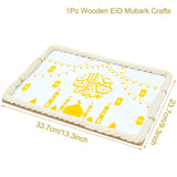 elvesmall Mubarak Decor Wooden Tray Ramadan Decoration for Home Islamic Muslim Party Decor Mubarak Ramadan Kareem Gift Eid Al Adha