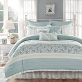 elvesmall  100% Cotton Comforter Set-Modern Cottage Design All Season Down Alternative Bedding Bed Linen Set Blue 9 Piece Freight free