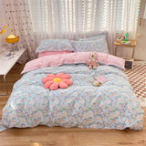 elvesmall 100% High Quality Cotton Bedding Set 1 Duvet Cover 2 Pillowcases Cartoon Sky Blue Flower Pattern Design 16 Sizes,Customizable