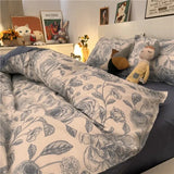 elvesmall Ins Nordic Flower Duvet Cover Set With Pillowcase Fashion Design Bed Flat Sheet Girls Women 3/4pcs Bedding Set Twin Queen Size
