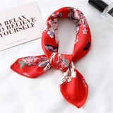 elvesmall Women Small Satin Silk Scarf Square Print Wrap Foulard Femme Handkerchief Bandana Neck Hair Skinny Tie Scarves Shawls