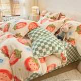 elvesmall Quilt Cover Pillowcase Bed Sheet Set Winter Thickening Warm Milk Velvet Four-piece Plant Flower Print Flannel Bedding Set