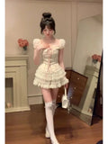 srczz  -  2000s Vintage Japanese Kawaii Suits Lolita 2 Piece Skirt Set Women Even Party Clothing Casual Y2k Crop Top Blouse + Slim Skirts