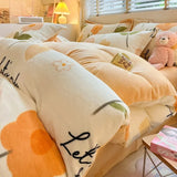 elvesmall  Winter Thickened Warm Flannel Queen Bedding Set Home Textile Cartoon Cute Duvet Cover Sheet Pillowcase 4pcs Luxury Bed Linen Set
