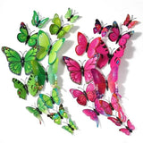 elvesmall  12pcs/set 3D Double-layer Butterfly Wall Stickers with Magnet PVC Butterflies Refrigerator Stickers Home Wedding Christmas Decor