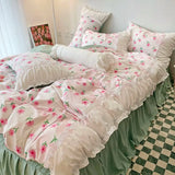 elvesmall Princess Style Pleated Lace Autumn and Winter Caramel Color Four-piece Bedding Set Quilt Cover Bed Sheet Bed Skirt Bed Sheet