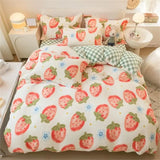 elvesmall Quilt Cover Pillowcase Bed Sheet Set Winter Thickening Warm Milk Velvet Four-piece Plant Flower Print Flannel Bedding Set