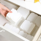 elvesmall Plastic Storage Box with Lip Cover Household Desk Drawer Sundries Organizer Cotton Swabs Cotton Pad Container Mini Jewelry Box