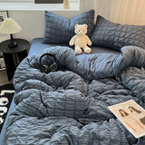 elvesmall Bedding Set, Checkered Bubble Wash Cotton Quilt Set, Four Pieces, Ins Korean High Quality Bedding Sheet Set, Dormitory 3 Pcs