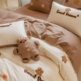 elvesmall  High-end Double Yarn 100% Cotton Bedding Set Lovely Cartoon Embroidery Queen Duvet Covet Set Pure Cotton Air-Permeable Bed Sets