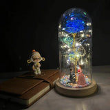 elvesmall  LED Enchanted Galaxy Rose Eternal 24K Gold Foil Flower With Fairy String Lights In Dome For Christmas Valentine's Day Gift