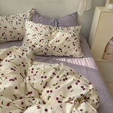 elvesmall Vintage Floral Duvet Cover Set No Filler with Flat Sheet Pillowcases Single Double Queen Size Girls Ins Korean New Bedding Kit