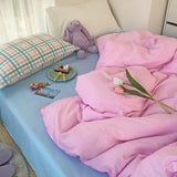 elvesmall  Home Textile Girl Kids Bedding Set Honey Peach Pink Duvet Cover Sheet Pillowcase Woman Adult Beds Sheet King Queen Full Pink