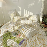 elvesmall Romantic Flower Lace Bedding Set with Ruffles for Girls and Women Sets Full Bed Sheets Quilt Comforter Duvet Complete King Size