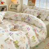 elvesmall Cute Home Comforter Bedding Sets Washed Cotton Duvet Cover Flat Bed Sheet Set Twin Full Queen King Size Bed For Girls Couple