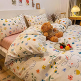 elvesmall  4pcs Strawberry kawaii Bedding Set 100%Cotton Bedding Sets Girl Luxury Queen Size Bed Sheets Children Quilt Soft Comforter set