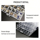 elvesmall Earring Jewelry Box Acrylic Jewelry Storage Box Women's Ring Jewelry Display Box with 5 Drawers and 120 Small Compartment Trays
