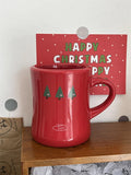 elvesmall  -  Creative Red Christmas Tree Graffiti Waisted Ceramic Mug Simple Handle Niche Design Household Heat-resistant Coffee Cup
