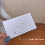 elvesmall Fashion Silver Plated Simple Hollow Mini Wing Heart Star Stud Earrings Set for Women Girls Silver Color Earrings Teen Jewelry