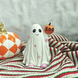 elvesmall Halloween Ghost Hold Pumpkin Decorative Pink Flower Figurine Cute 3d Print Spooky Statue Ornament Gift For Home Office Decor
