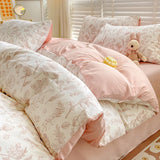 elvesmall Ins Jacquard Girls Comfort Bedding Set Soft  Cotton Bed Sheet  Quilt Cover Pillowcase Bed Linens comforter sets 이불세트 이불커버세트