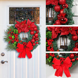 elvesmall 30cm Christmas Wreath With Lantern Front Door Garland With Large Bow Seasonal Ornament Christmas Decoration For Front Door Wall