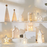 elvesmall Christmas ceramic house pendant LED light-emitting hollow Christmas scene window ornament Christmas gift
