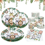 elvesmall Jungle Animals Disposable Tableware Wild One Woodland Safari 1st Birthday Party Decoration Kids Baby Shower Jungle Themed Party