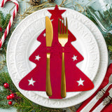 elvesmall 4/8pcs Christmas Knife Fork Holder Felt Xmas Tree Star Shape Pocket Cutlery Bag New Year Party Dinner Table Decoration Organizer
