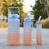 elvesmall  -  3pcs Set Gym Bottles with Time Graduated Space Water Cup High Capacity Portable Plastic Cups Outdoor Travel Water Bottle Set